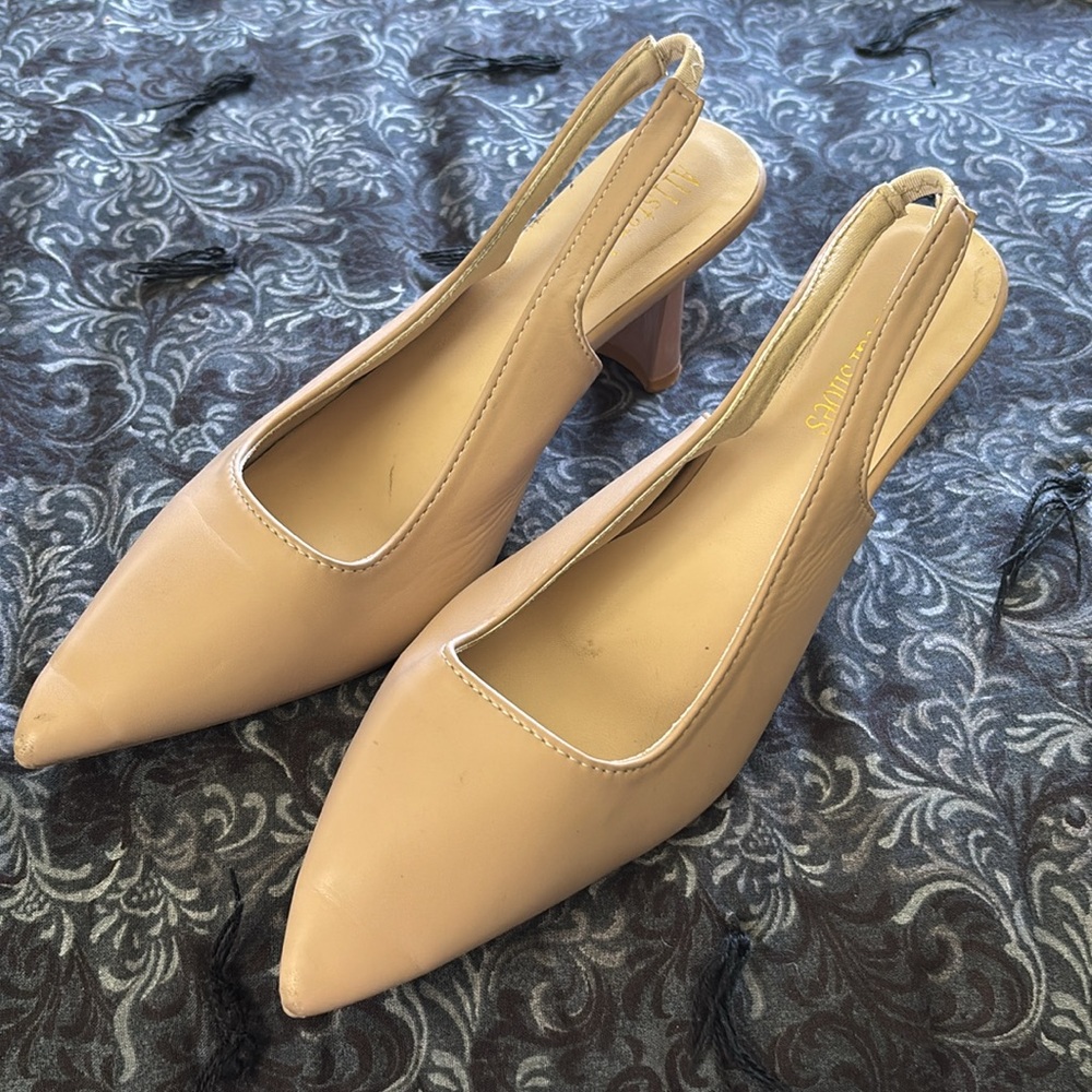Classic Slingback Pointed Toe Heels in Nude - Picture 2 of 2